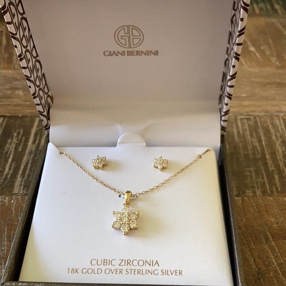 Cubic Zirconia 18K Gold Over Sterling Silver Flower Set - Picture 3 of 9